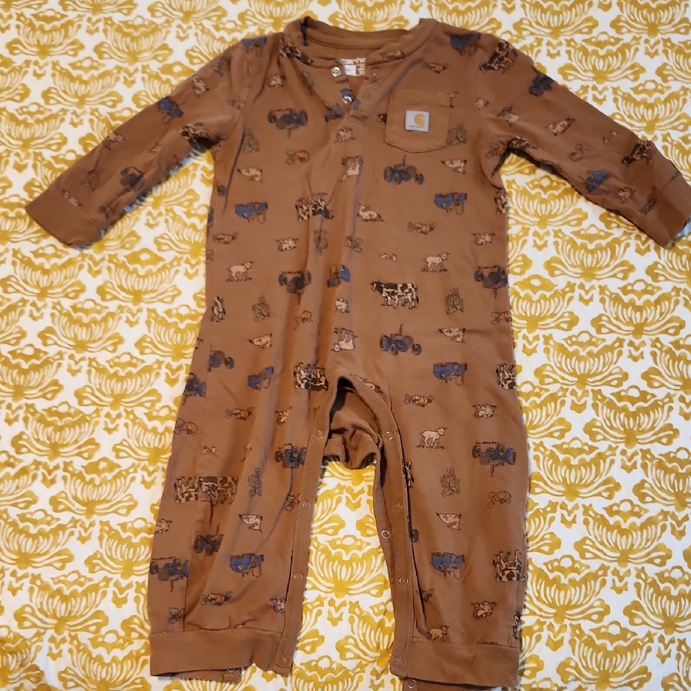 Carhartt Kids One Piece in Brown with Animal And Tractor Print